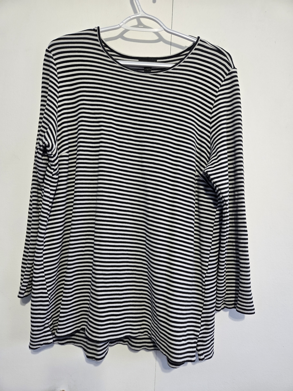 J. Jill Wearever Collection XL Black White Striped Tunic Top 3/4 Sleeve Stretch